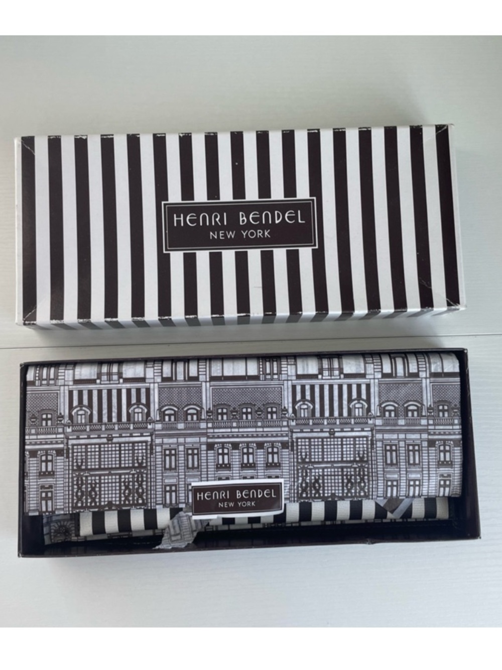 Henri Bendel Brown and White Centennial Stripe Clutch - Picture 2 of 7